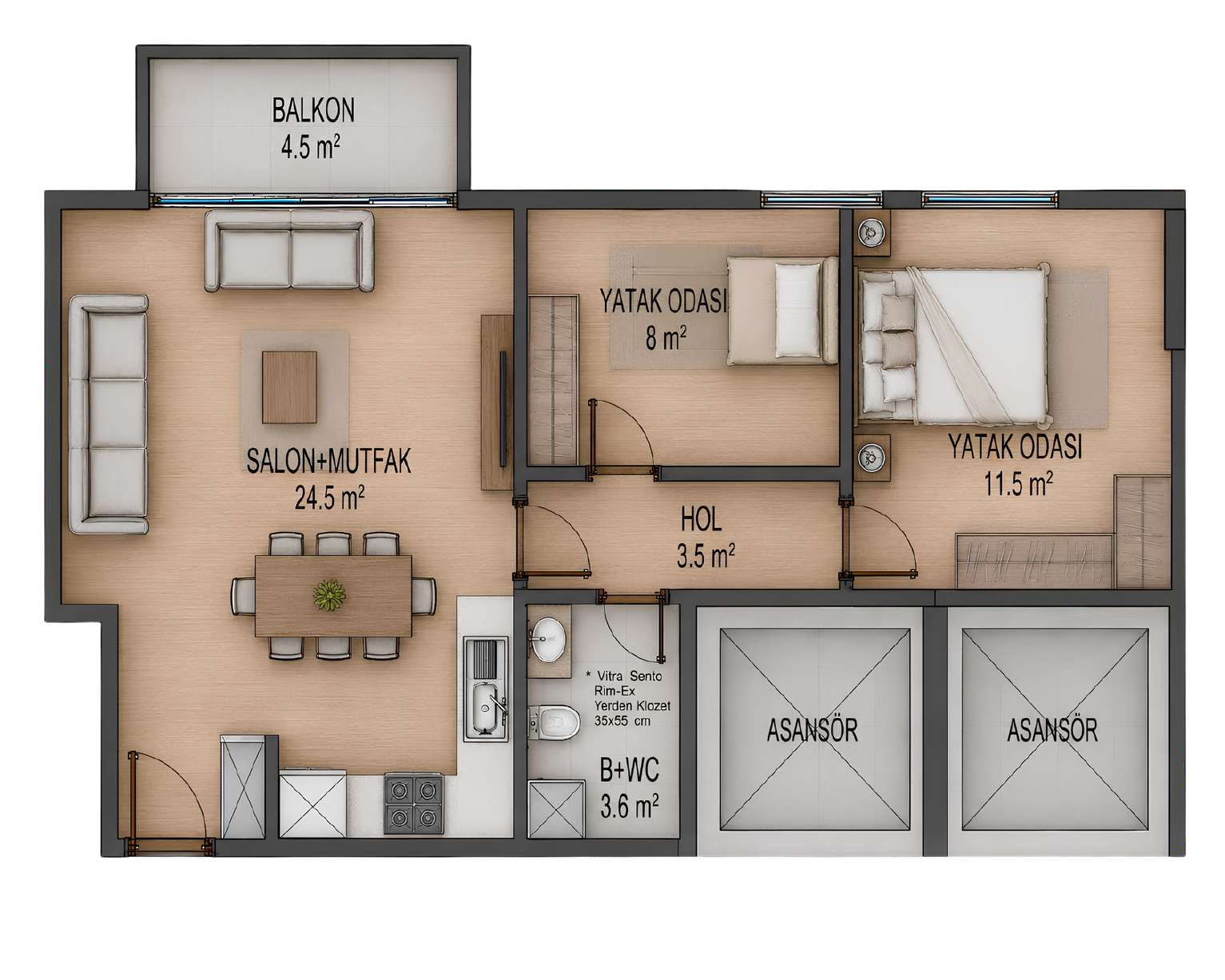 2+1 ikinci daire planı